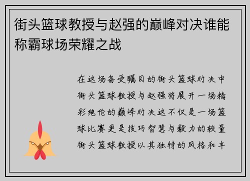 街头篮球教授与赵强的巅峰对决谁能称霸球场荣耀之战